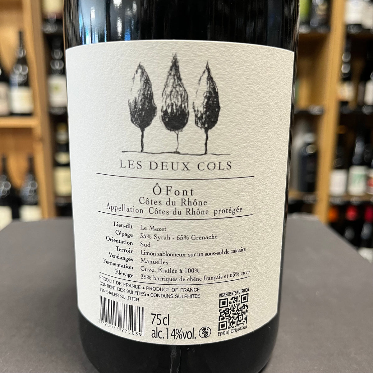 Bouteille d'Ô Font 2024 – Les Deux Cols, Côtes du Rhône