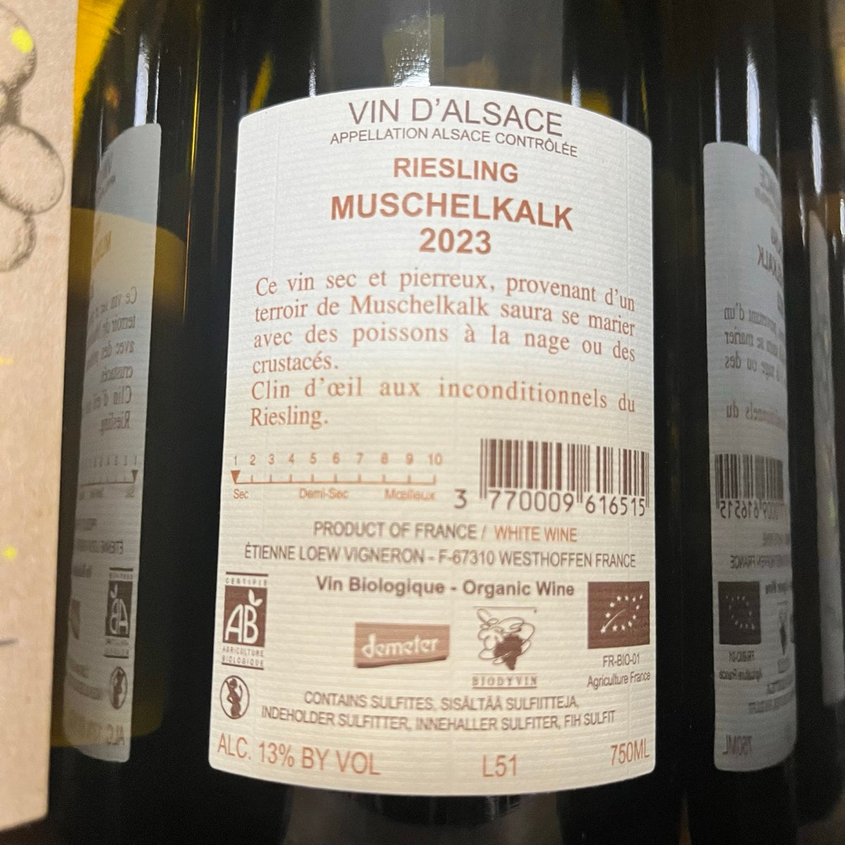 Bouteille de Riesling Muschelkalk 2023 – Domaine Loew, Alsace