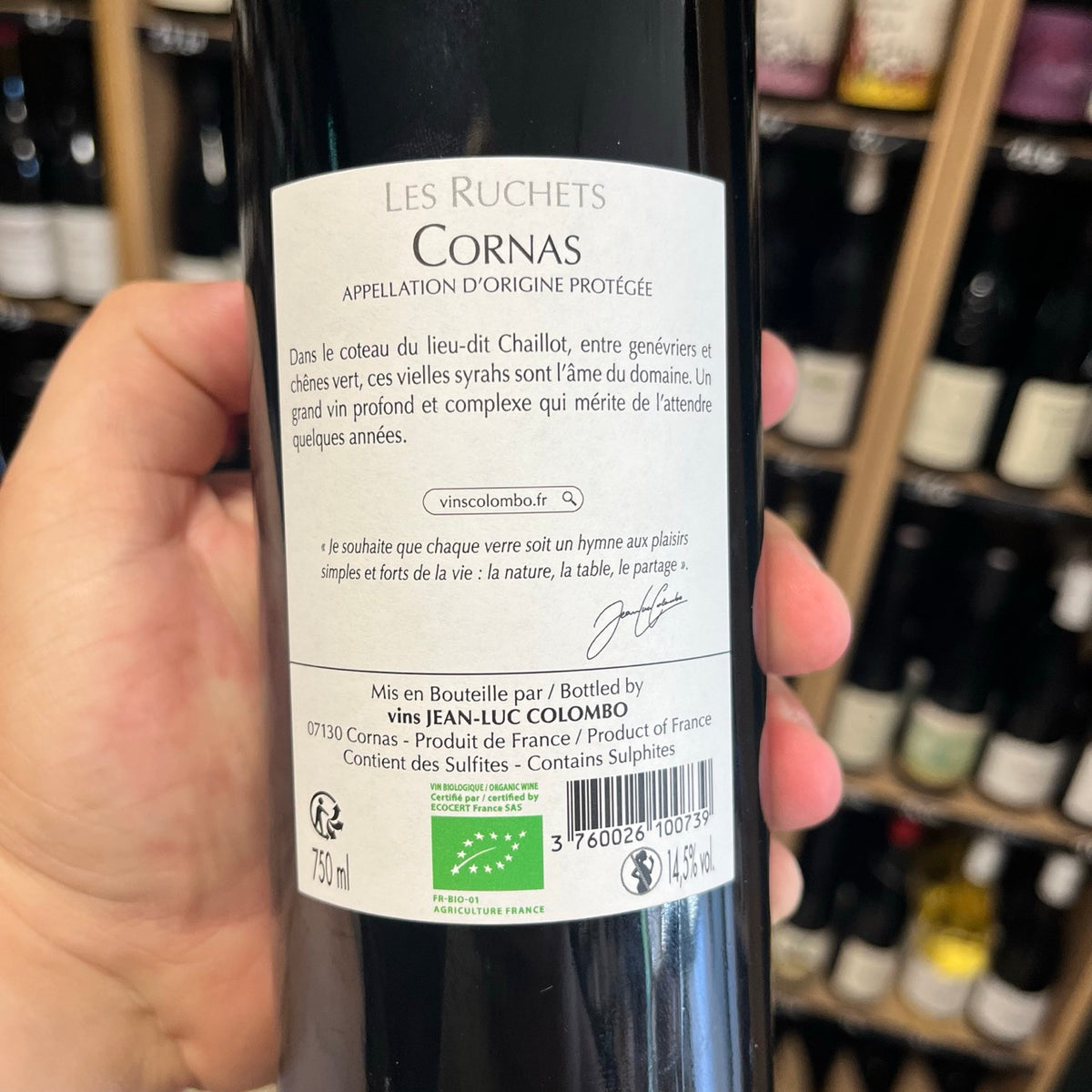 Vin rouge Cornas Les Ruchets bio 2019 - Jean-Luc Colombo