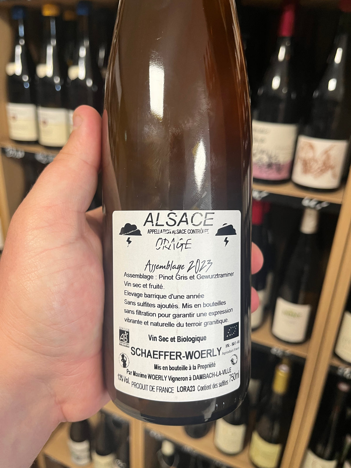 Bouteille d'Orage 2023 – Domaine Schaeffer-Woerly, Alsace (vin orange)