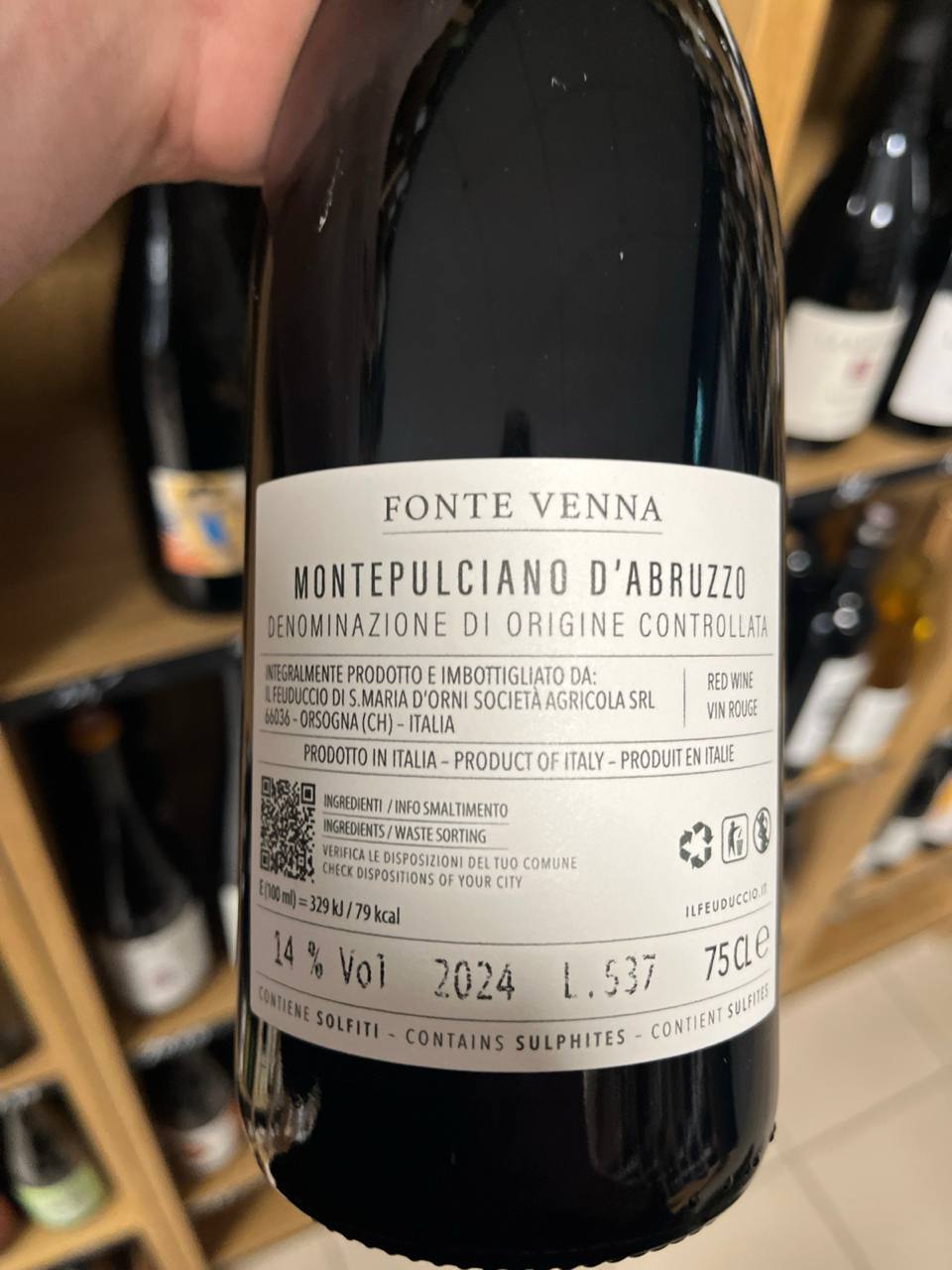 Bouteille Vin rouge Fonte Venna Montepulciano d’Abruzzo 2024, Italie