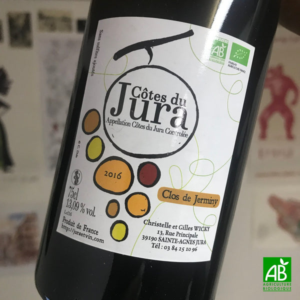 Bouteille Vin Clos de Jerminy de Gilles Wicky 2016, Jura — agriculture biologique