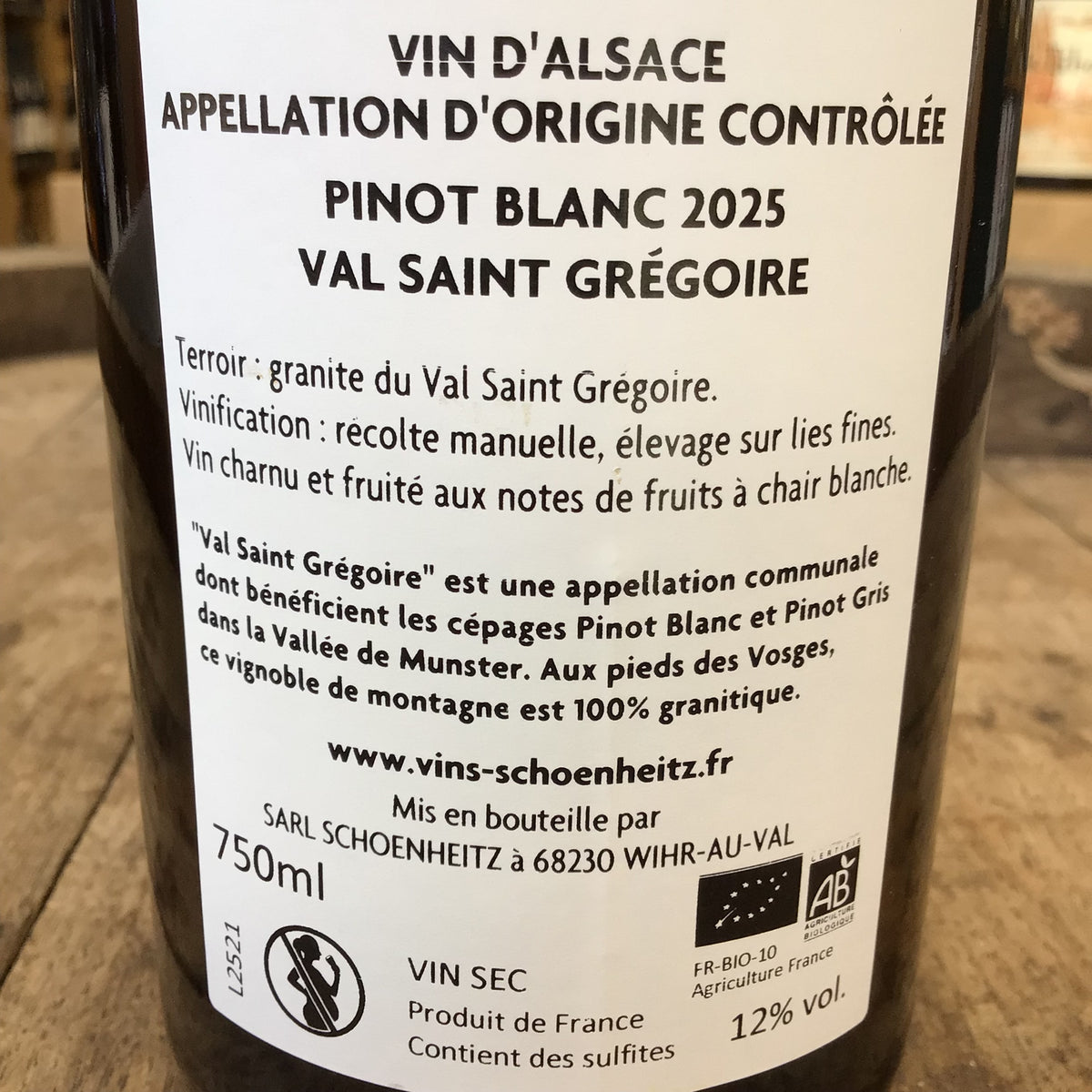 Vin blanc Pinot Blanc Val Saint Grégoire 2025 - Domaine Schoenheitz