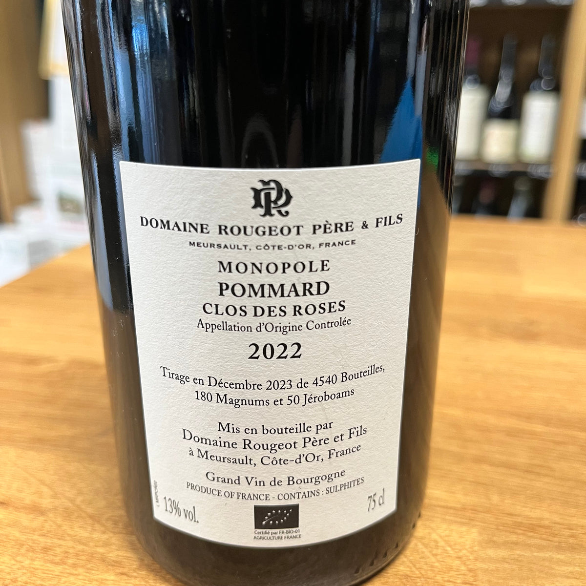 Bouteille Vin Pommard Clos des Roses 2022, AOC Bourgogne — agriculture biologique