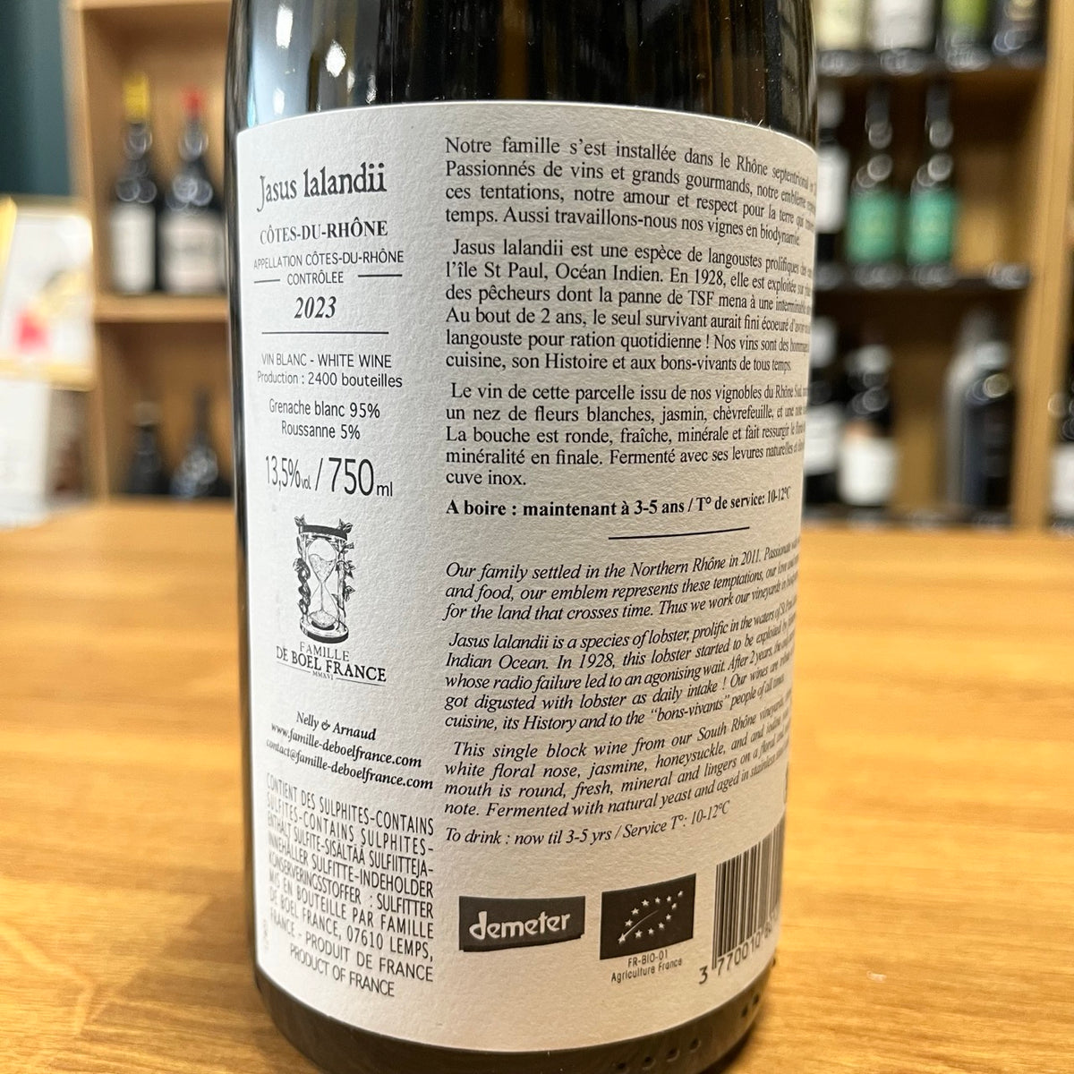 Bouteille Vin Jasus lalandii 2023, Côtes du Rhône — biodynamie