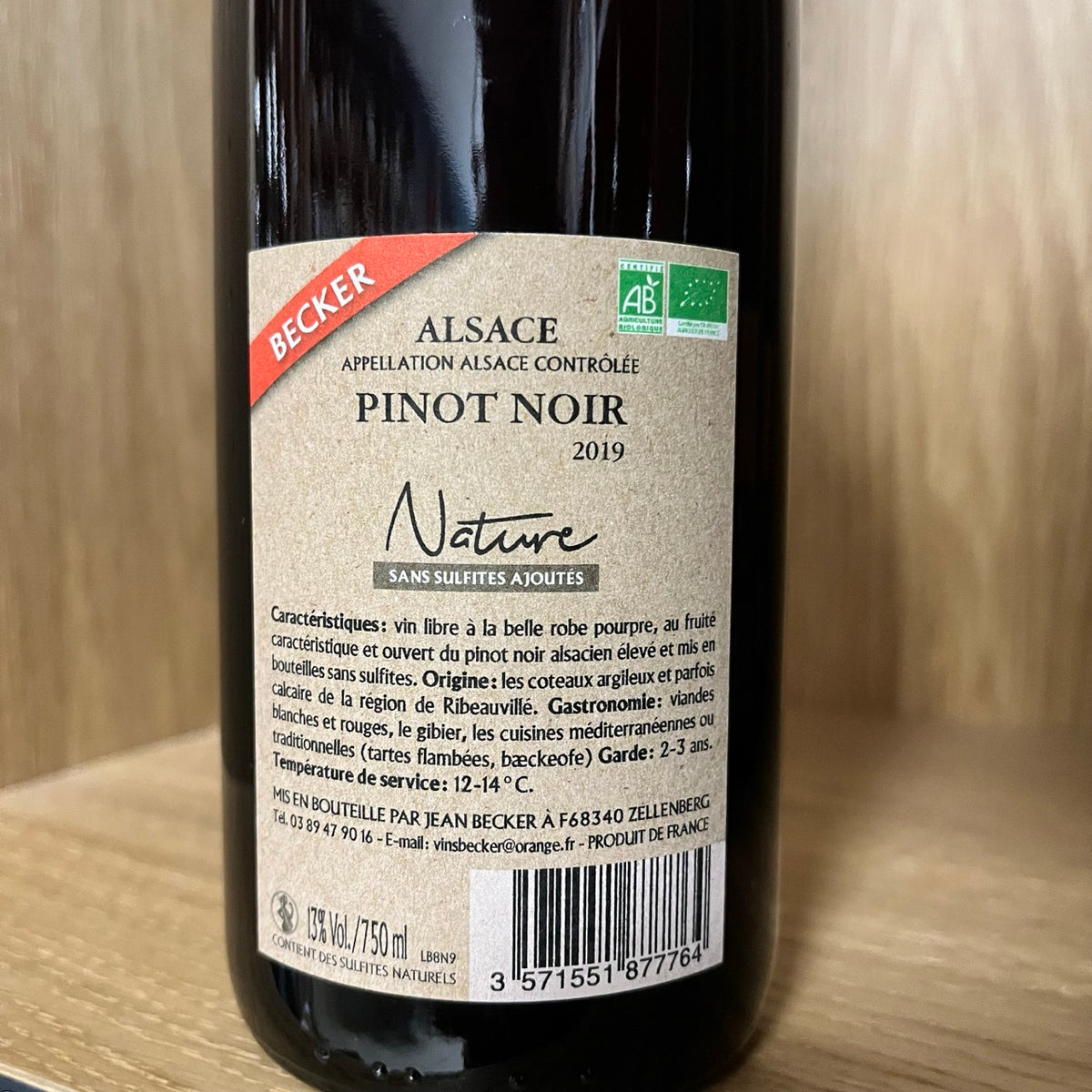 Bouteille Vin Alsace Pinot Noir Naturellement 2019, AOC Alsace