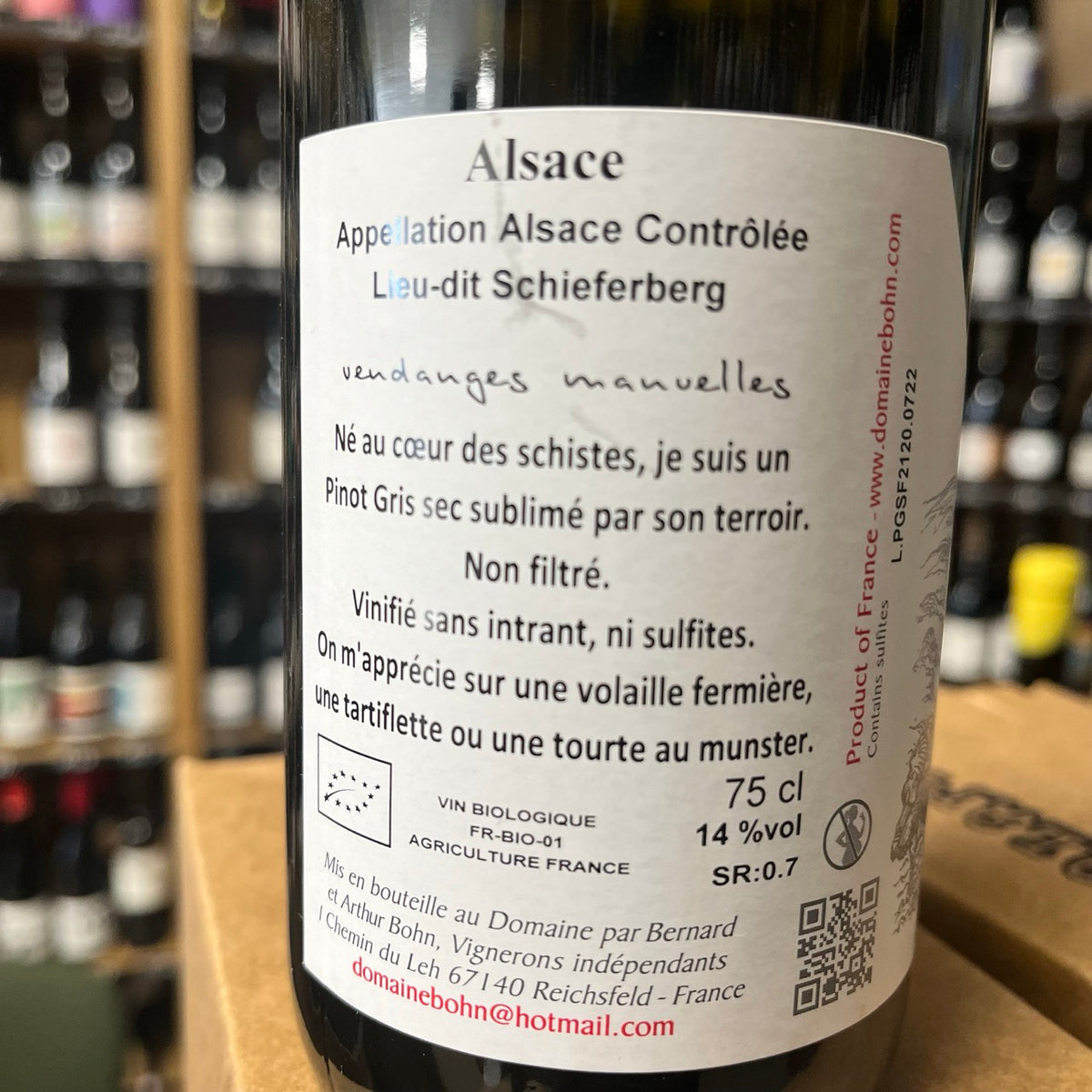 Bouteille Vin Bohn 2021, AOC Alsace