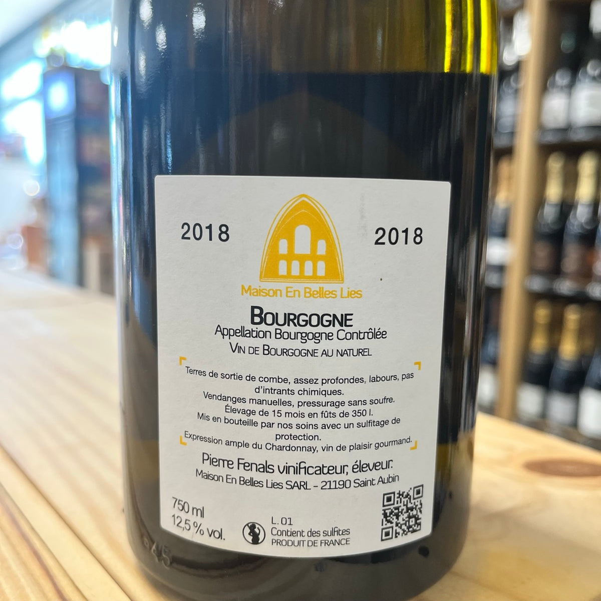 Bouteille Vin Bourgogne Chardonnay 2018, AOC Bourgogne