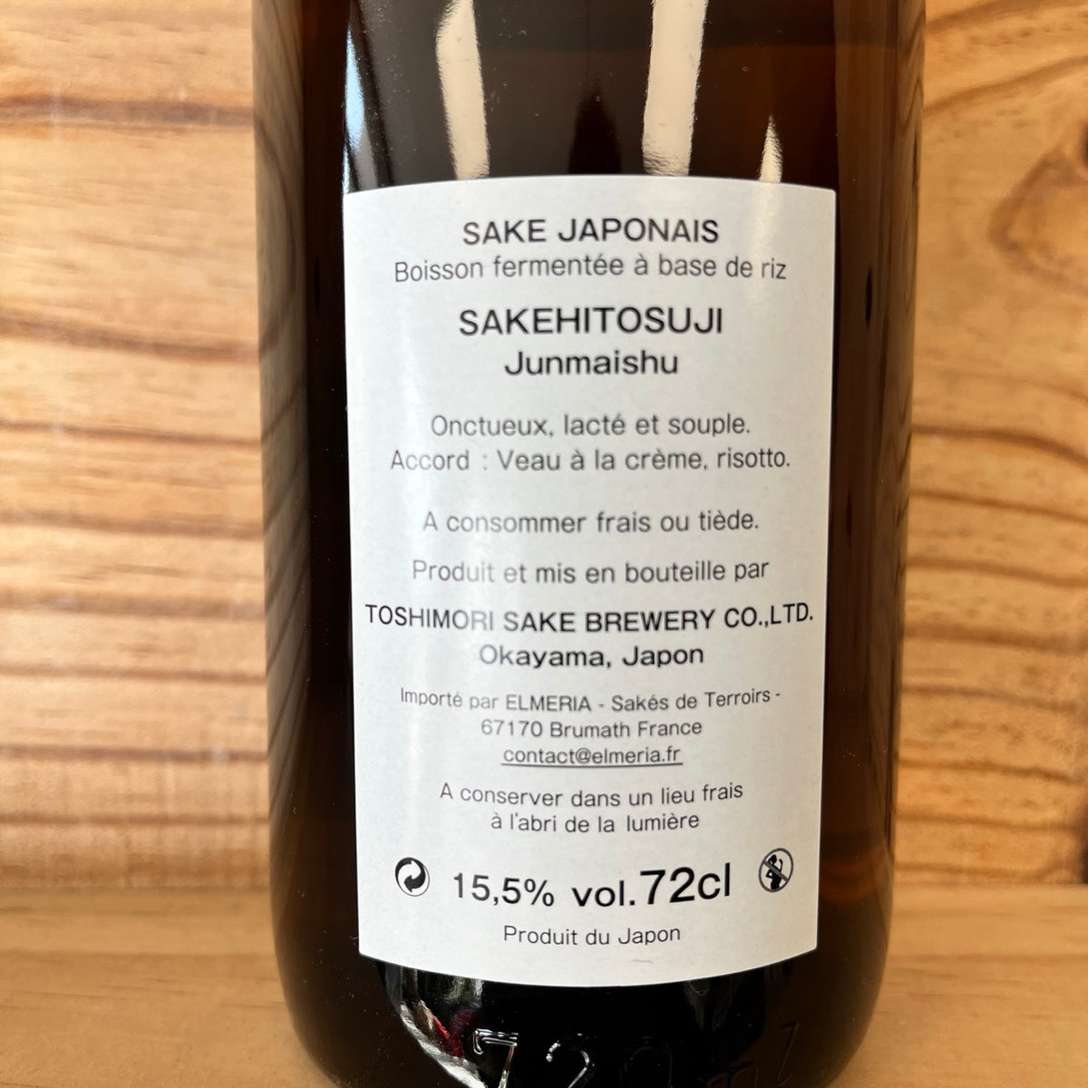 Saké Toshimori, Sakehitosuji, JUNMAISHU, 720ml,  15,5%, Japon