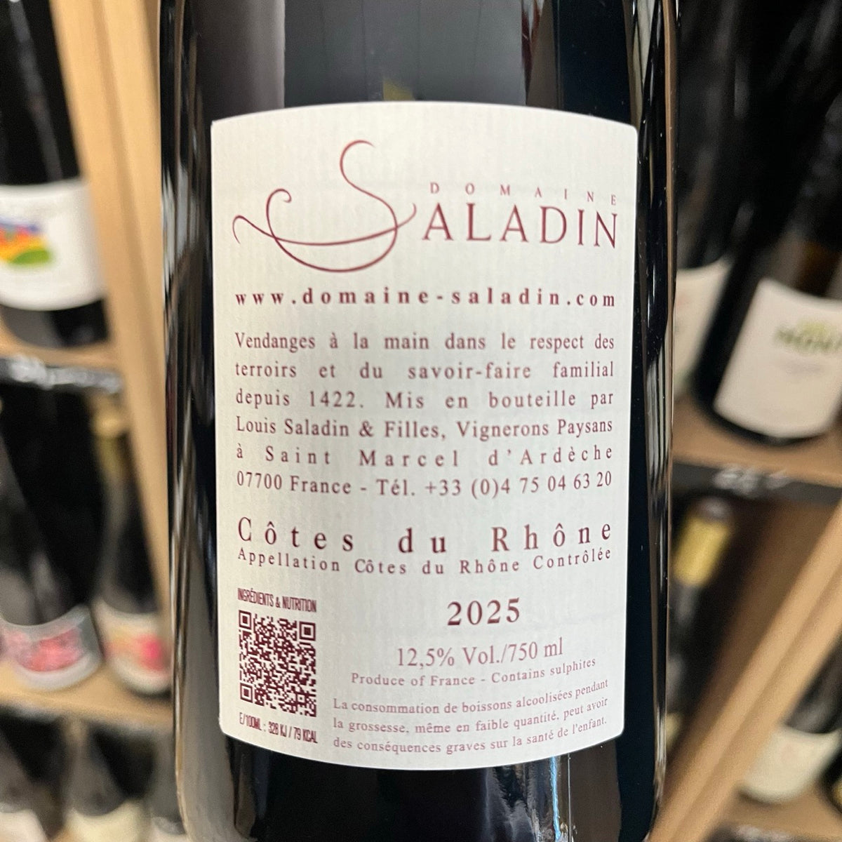 Vin rouge Côtes du Rhône Une Goutte 2025 - Domaine Saladin