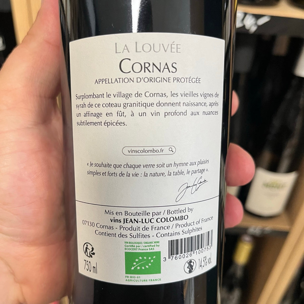 Vin rouge Cornas La Louvée bio 2019 - Jean-Luc Colombo