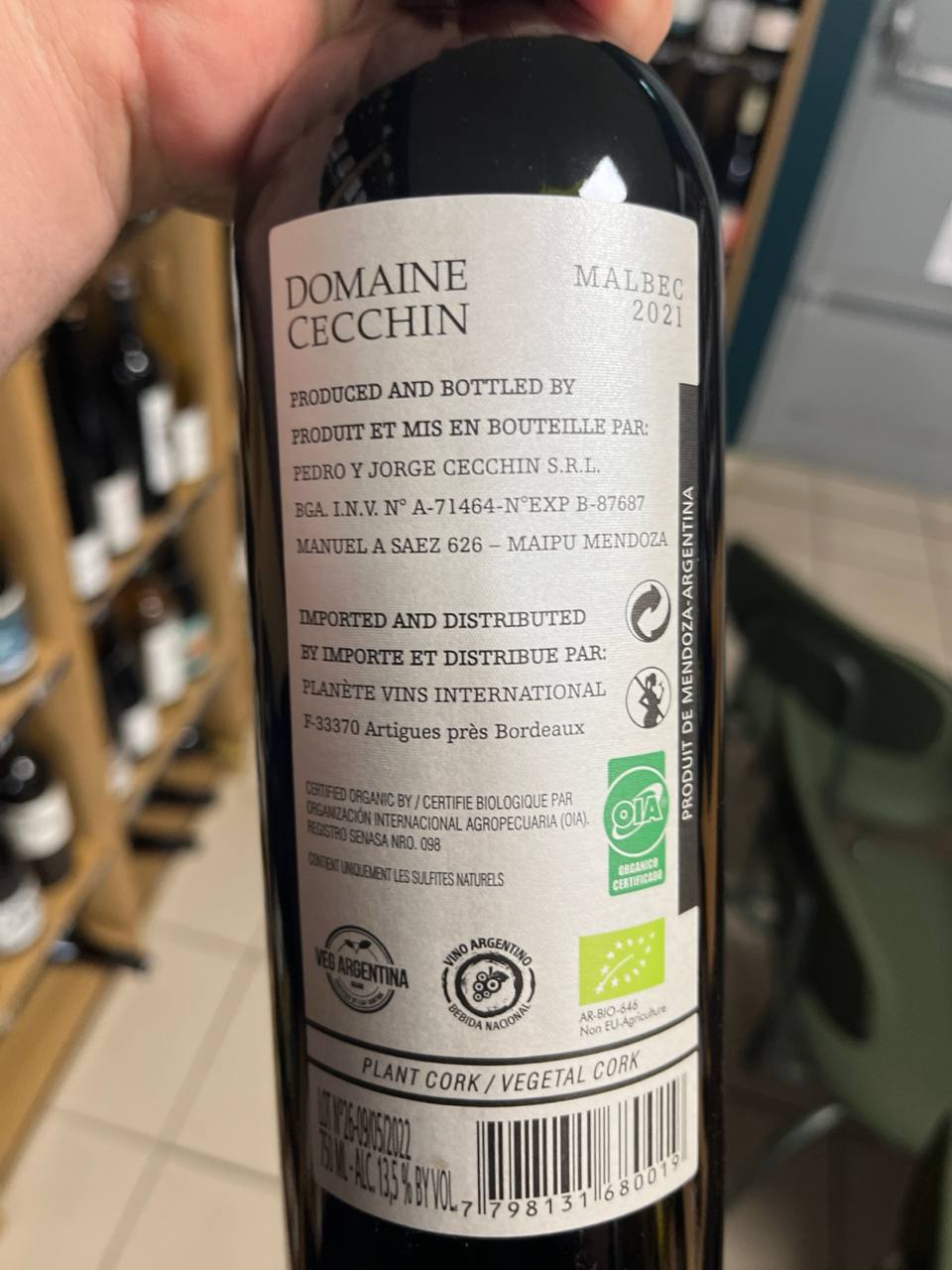 Bouteille Vin rouge Domaine Cecchin 2021