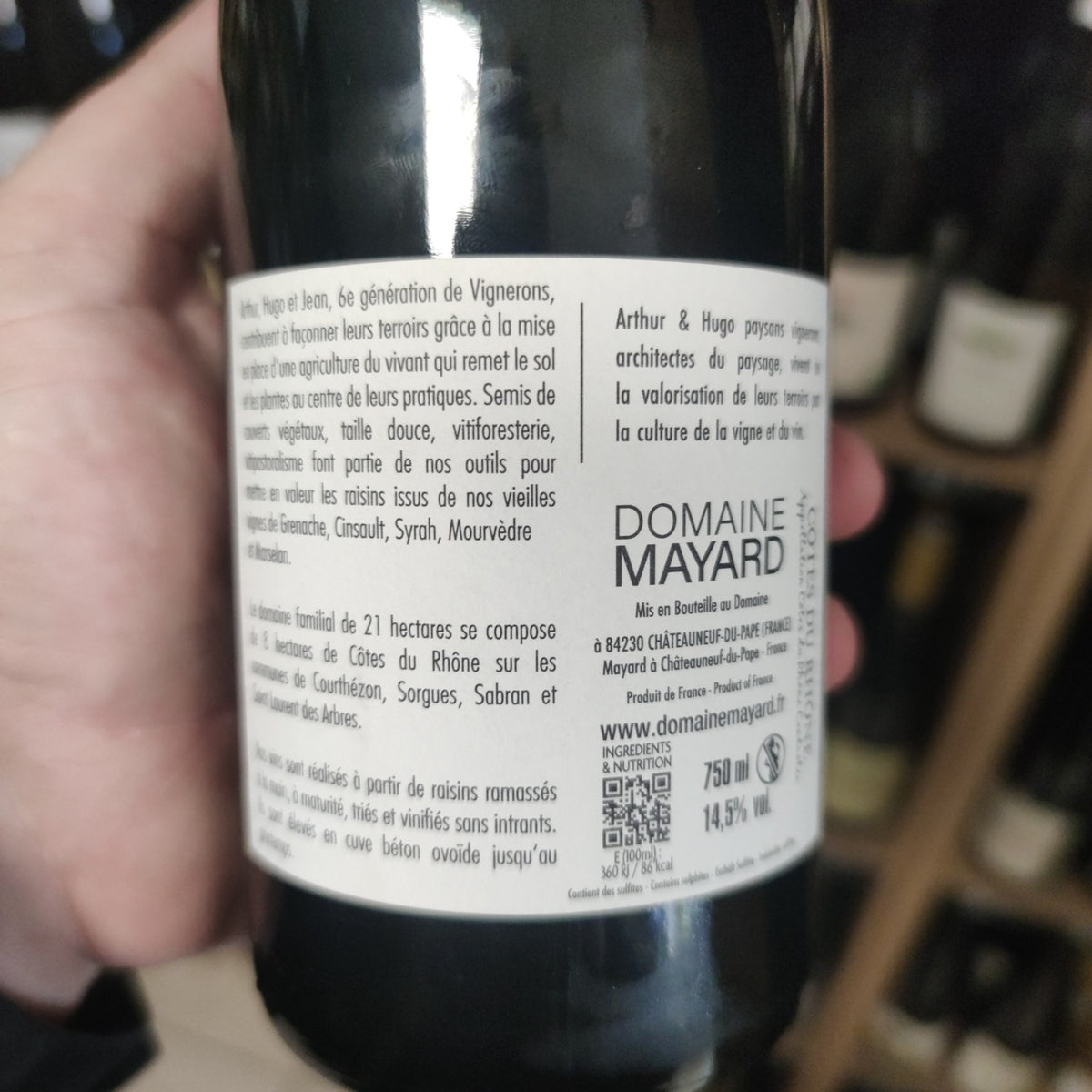 Côtes du Rhône 2025 du Domaine Mayard (contre-étiquette)