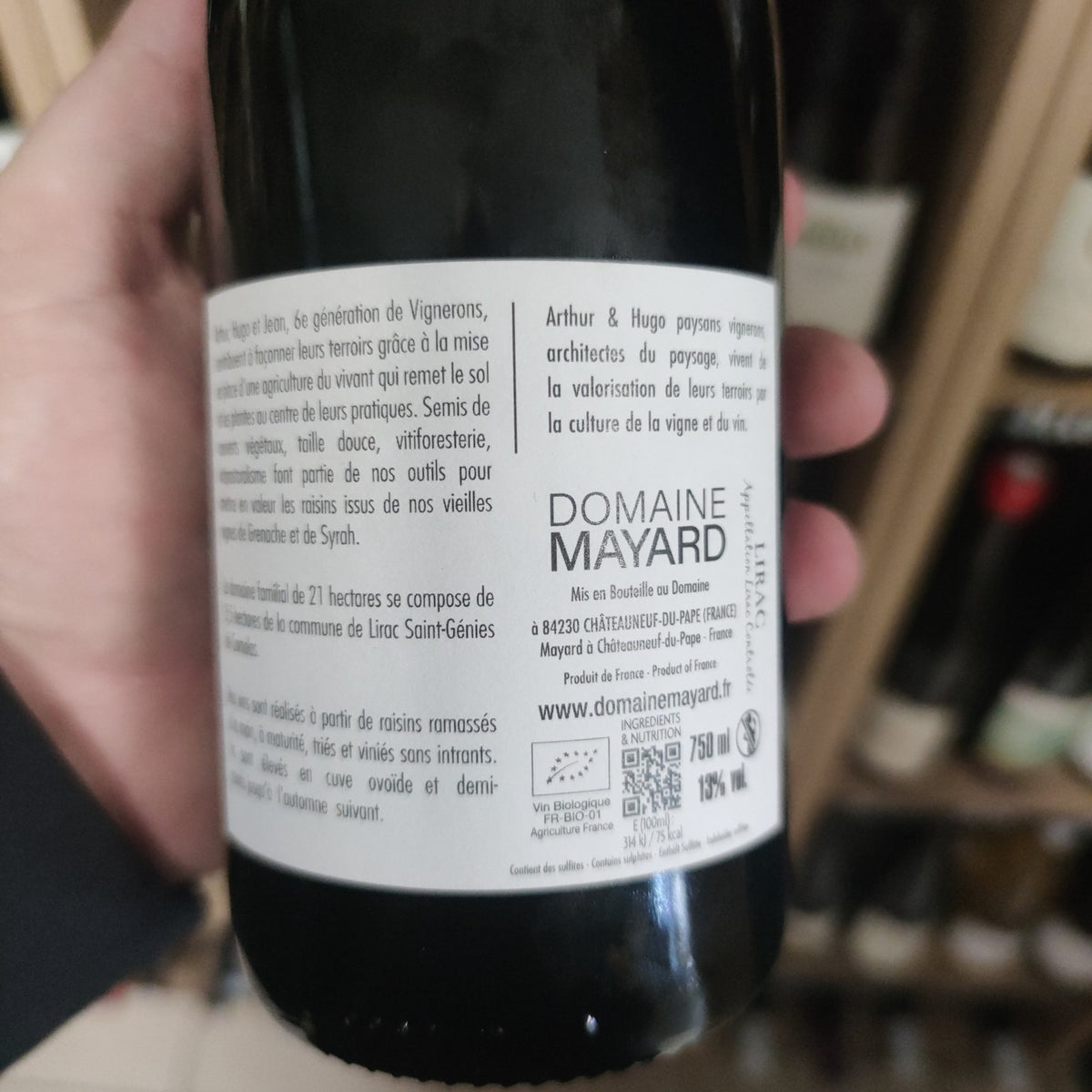 Lirac 2024 du Domaine Mayard (contre-étiquette)