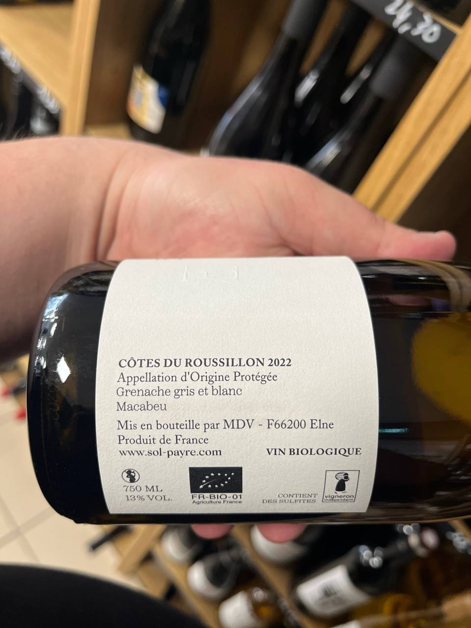 Bouteille Vin blanc Domaine Sol Payré 2022, Roussillon