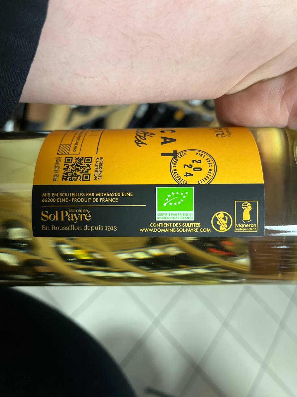 Bouteille de Muscat de Rivesaltes 2024 – Domaine Sol Payré, Roussillon