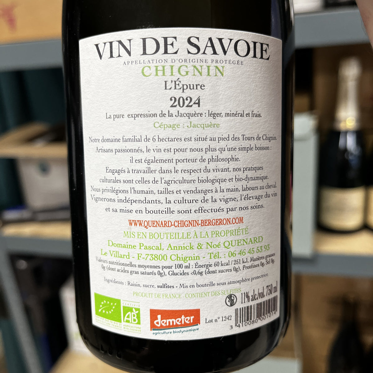 Contre-étiquette Chignin L'Épure 2024