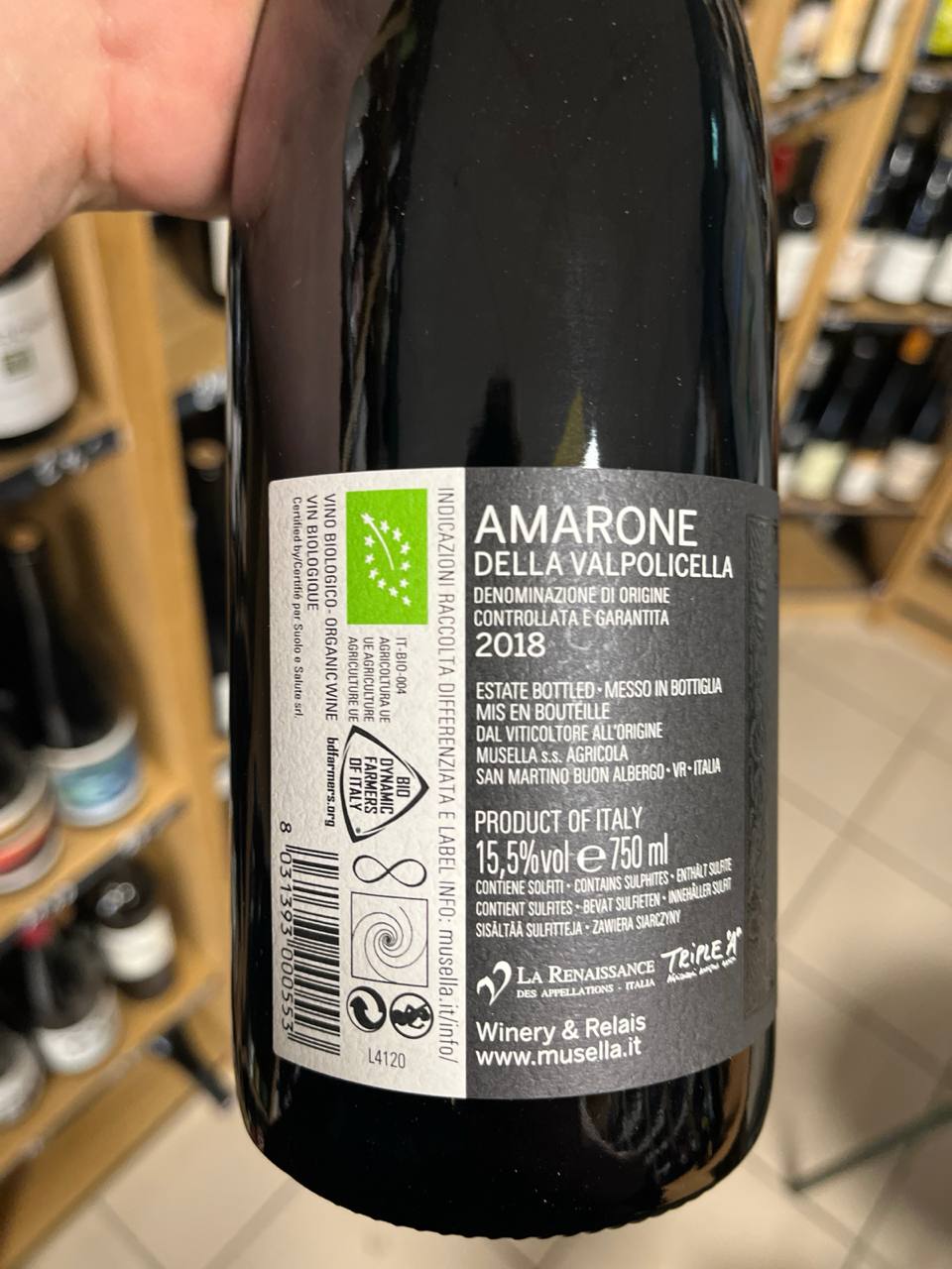 Bouteille d'Amarone della Valpolicella 2018 – Musella, Vénétie
