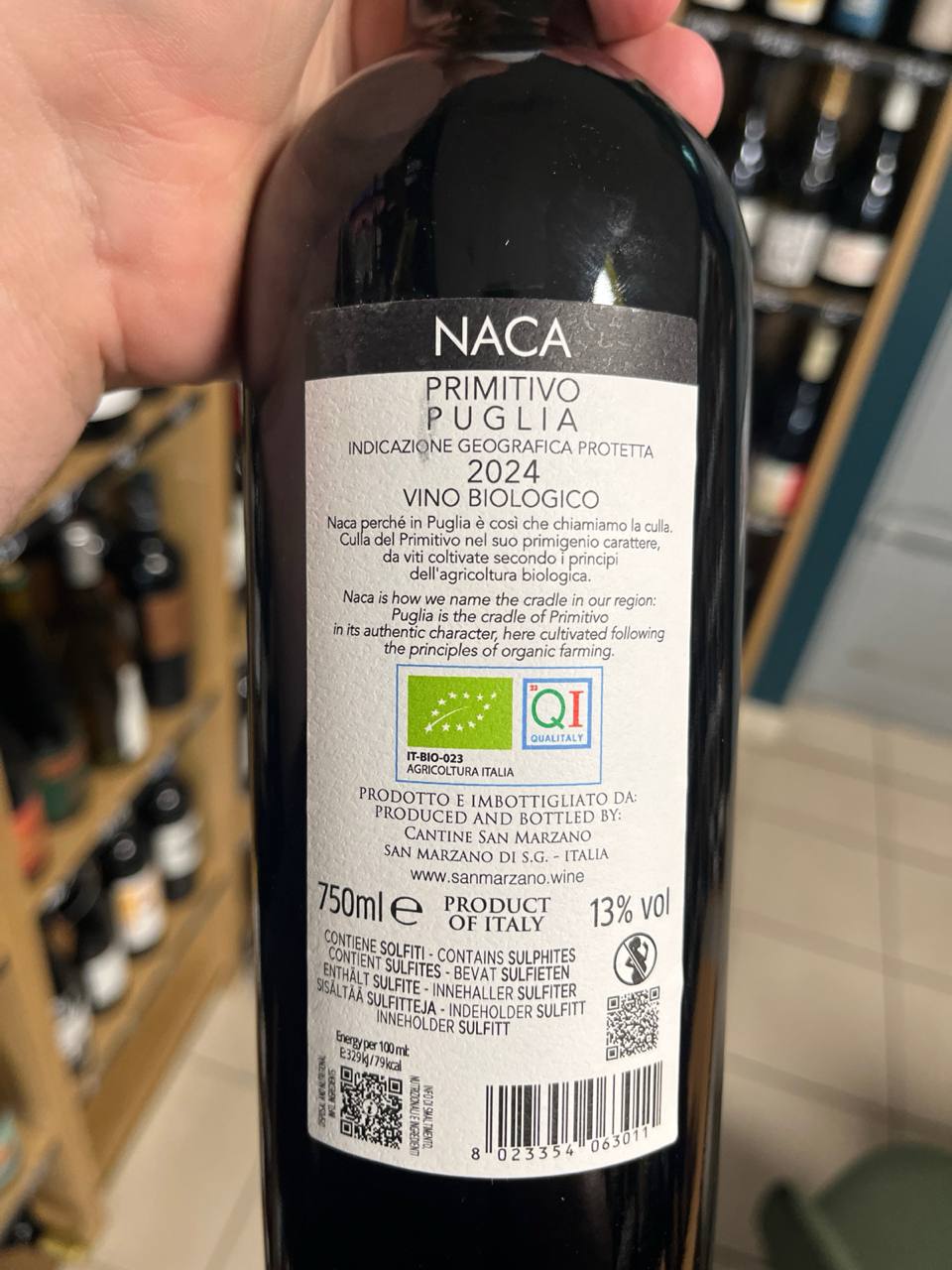 Bouteille de Naca Primitivo 2024 – San Marzano, IGP Puglia