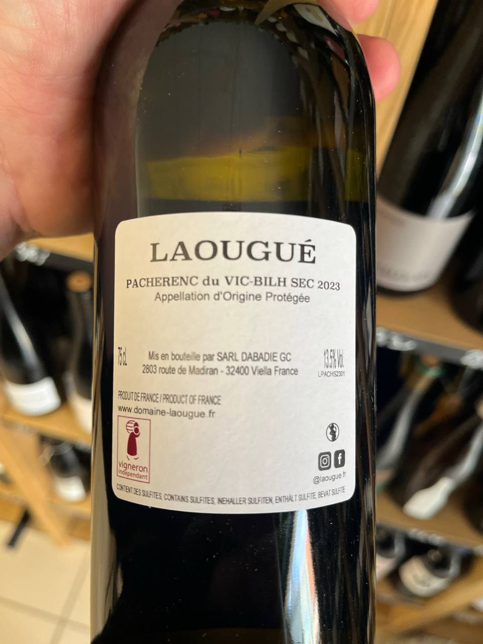 Bouteille de Pacherenc du Vic-Bilh Sec 2023 – Domaine Laougué, Sud-Ouest